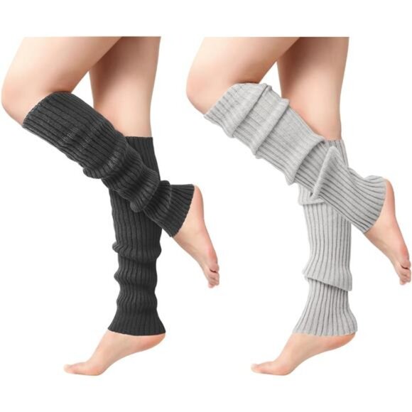 2 Leg Warmers for Women - Leg Warmers 80s Ribbed Knitted Long Socks - Picture 1 of 7